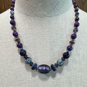 Amethyst‎ & Glass Bead Sterling Silver Statement Necklace Artisan Handcrafted